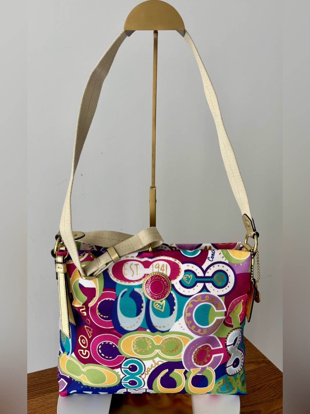 COACH Poppy Signature Canvas Leather Multicolor Shoulder Crossbody Bag - 2012